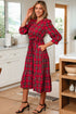 Plaid V Neck Ruffle Hem Tie Waist Maxi Dress