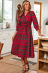 Plaid V Neck Ruffle Hem Tie Waist Maxi Dress