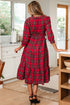Plaid V Neck Ruffle Hem Tie Waist Maxi Dress