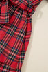 Plaid V Neck Ruffle Hem Tie Waist Maxi Dress