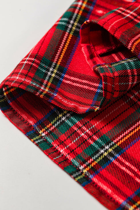 Plaid V Neck Short Sleeve Shift Silhouette Blouse