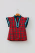 Plaid V Neck Short Sleeve Shift Silhouette Blouse