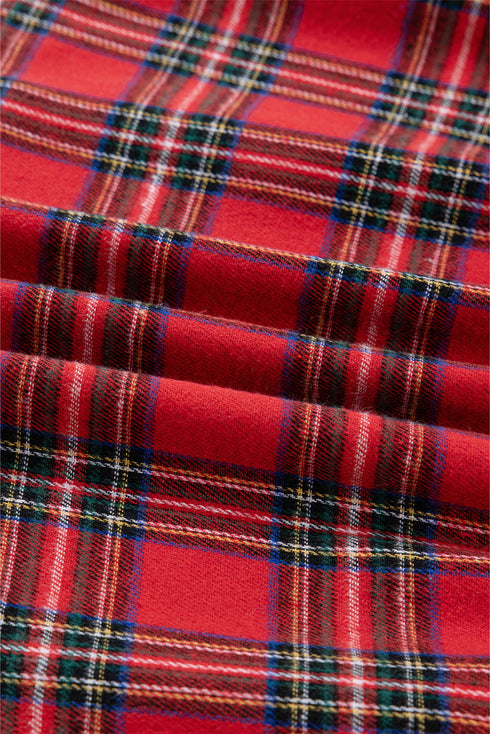 Plaid V Neck Tie Waist Ruffle Maxi Dress