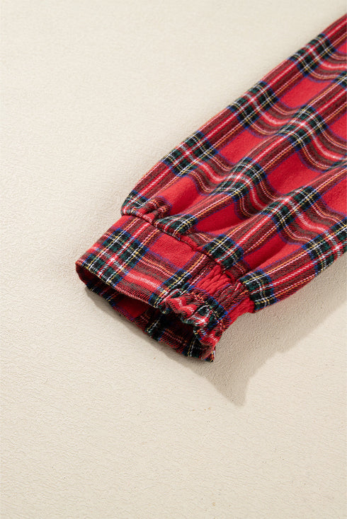 Plaid V Neck Tie Waist Ruffle Maxi Dress