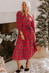 Plaid V Neck Tie Waist Ruffle Maxi Dress