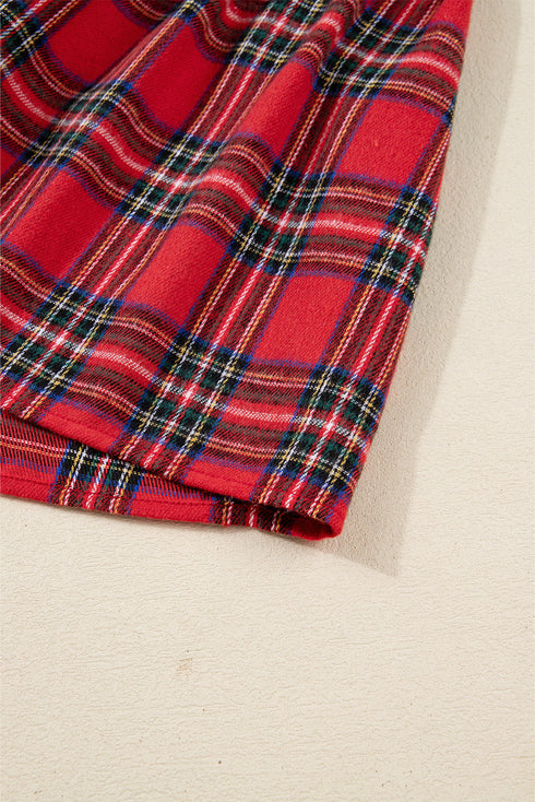 Plaid V Neck Tie Waist Ruffle Maxi Dress