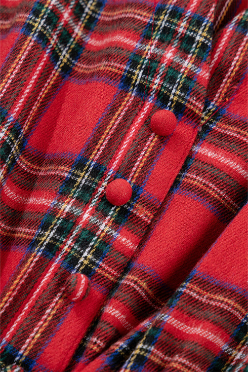 Plaid V Neck Tie Waist Ruffle Maxi Dress