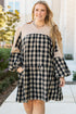 Plaid Waffle Knit Patchwork Collared V Neck Mini Dress