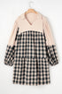 Plaid Waffle Knit Patchwork Collared V Neck Mini Dress