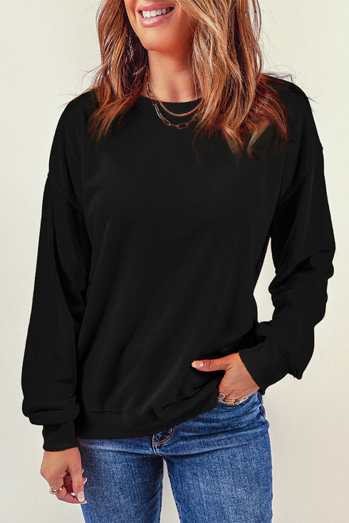 Plain Crew Neck Pullover Sweatshirt