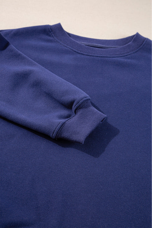 Plain Drop Shoulder Crewneck Pullover Sweatshirt