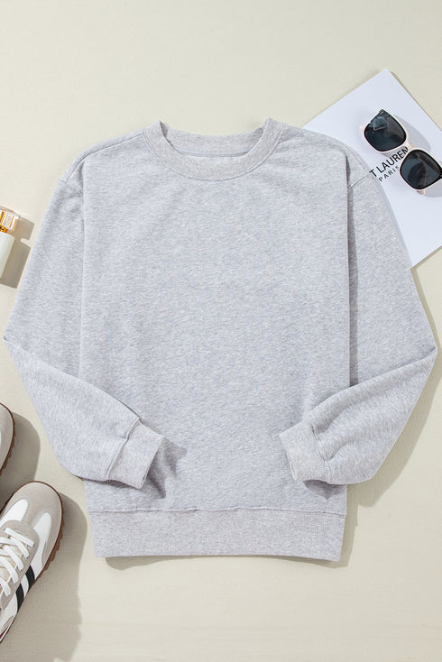 Plain Drop Shoulder Crewneck Pullover Sweatshirt