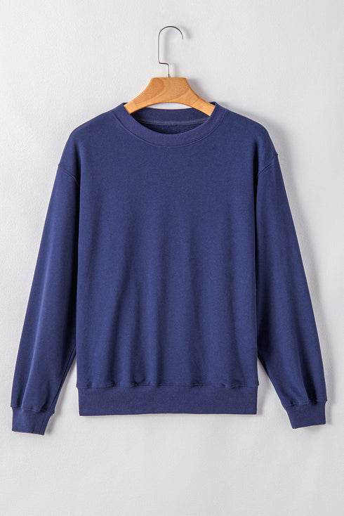 Plain Drop Shoulder Crewneck Pullover Sweatshirt