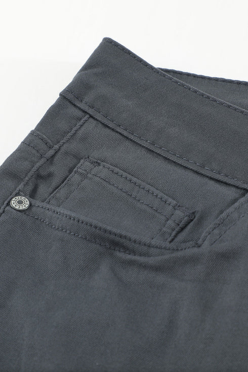 Plain High Waist Buttons Frayed Cropped Denim Jeans