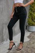 Plain High Waist Buttons Frayed Cropped Denim Jeans
