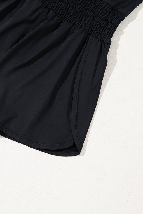 Plain Sleeveless Loop Drawstring Cinched Waist Romper