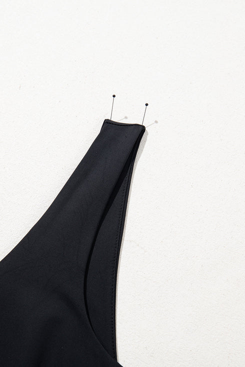 Plain Sleeveless Loop Drawstring Cinched Waist Romper