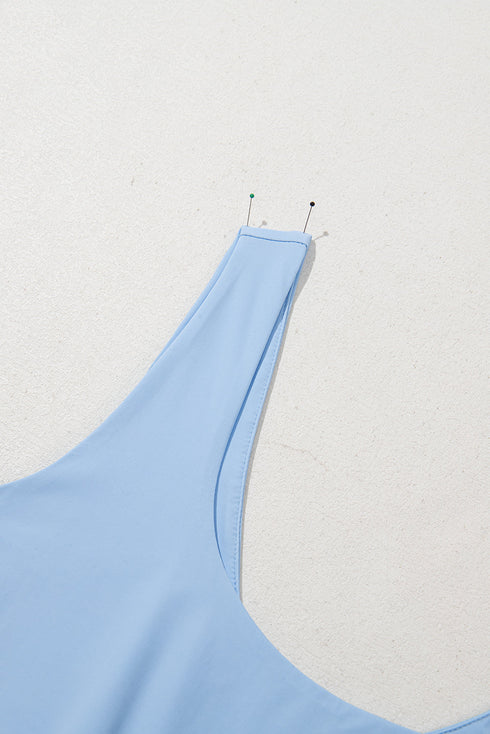 Plain Sleeveless Loop Drawstring Cinched Waist Romper