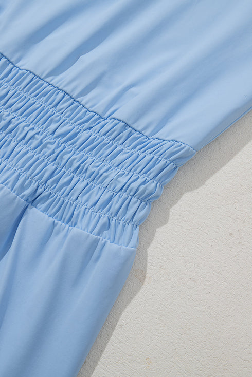 Plain Sleeveless Loop Drawstring Cinched Waist Romper