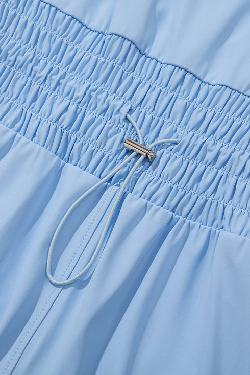 Plain Sleeveless Loop Drawstring Cinched Waist Romper