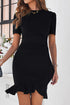 Plain Wrapped Ruffled Hem Slim Fit Mini Dress