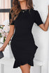 Plain Wrapped Ruffled Hem Slim Fit Mini Dress