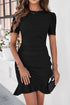 Plain Wrapped Ruffled Hem Slim Fit Mini Dress