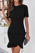 Plain Wrapped Ruffled Hem Slim Fit Mini Dress