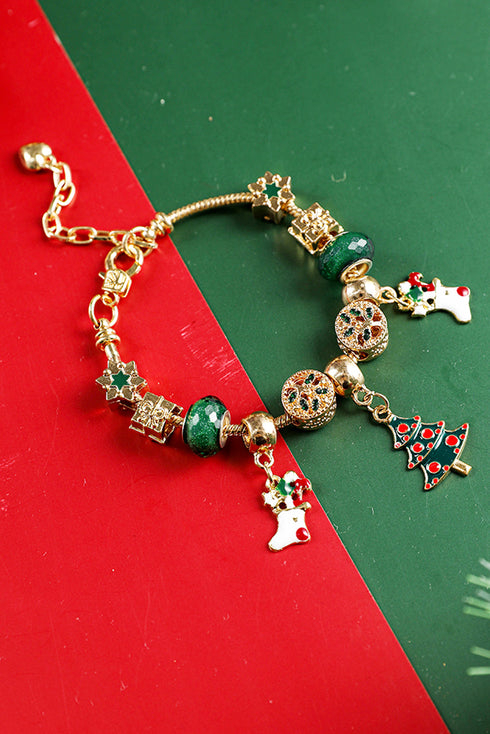Plated Alloy Beaded Adjustable Charm Pendant Bracelet