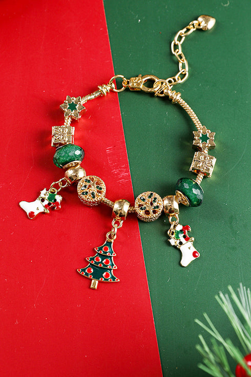 Plated Alloy Beaded Adjustable Charm Pendant Bracelet