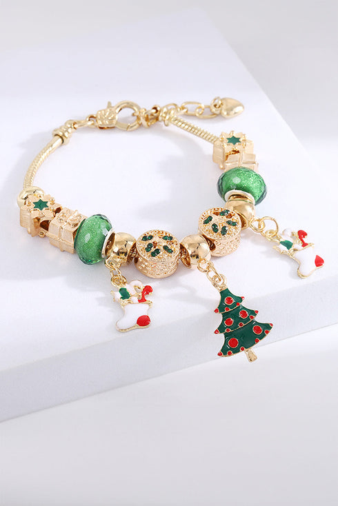 Plated Alloy Beaded Adjustable Charm Pendant Bracelet