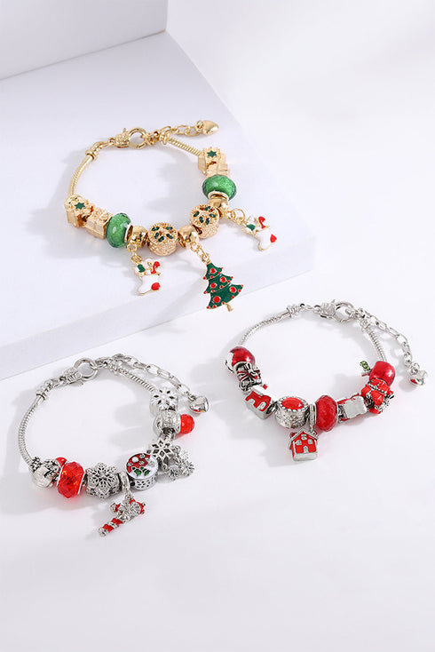 Plated Alloy Beaded Adjustable Charm Pendant Bracelet