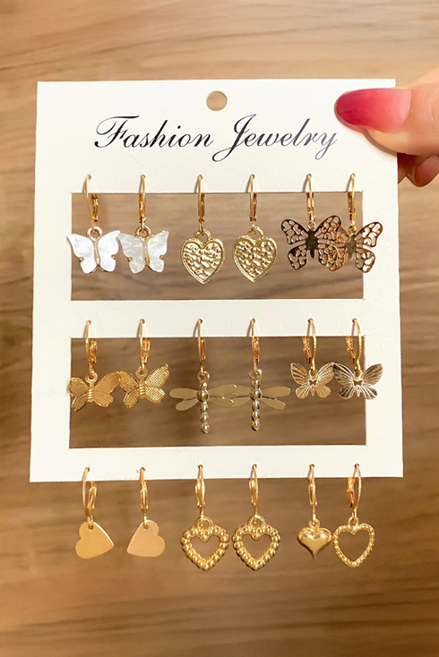 Plated Alloy Butterfly Heart Pendant Drop Earrings