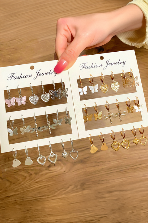 Plated Alloy Butterfly Heart Pendant Drop Earrings
