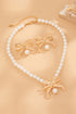 Plated Rhinestone Bow Imitation Pearl Necklace Earring Set