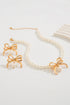 Plated Rhinestone Bow Imitation Pearl Necklace Earring Set