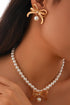 Plated Rhinestone Bow Imitation Pearl Necklace Earring Set