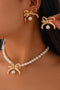 Plated Rhinestone Bow Imitation Pearl Necklace Earring Set