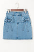 Playful Bow Detail High Waist Washed Denim Mini Skirt
