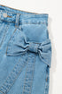 Playful Bow Detail High Waist Washed Denim Mini Skirt