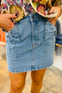 Playful Bow Detail High Waist Washed Denim Mini Skirt