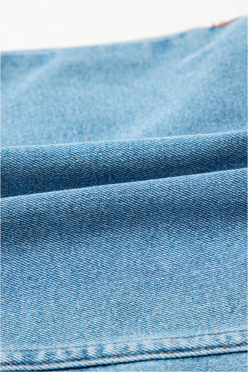 Playful Bow Detail High Waist Washed Denim Mini Skirt