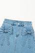 Playful Bow Detail High Waist Washed Denim Mini Skirt