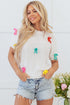 Playful Bow Embellished Short Sleeve Knit Sweater
