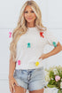 Playful Bow Embellished Short Sleeve Knit Sweater