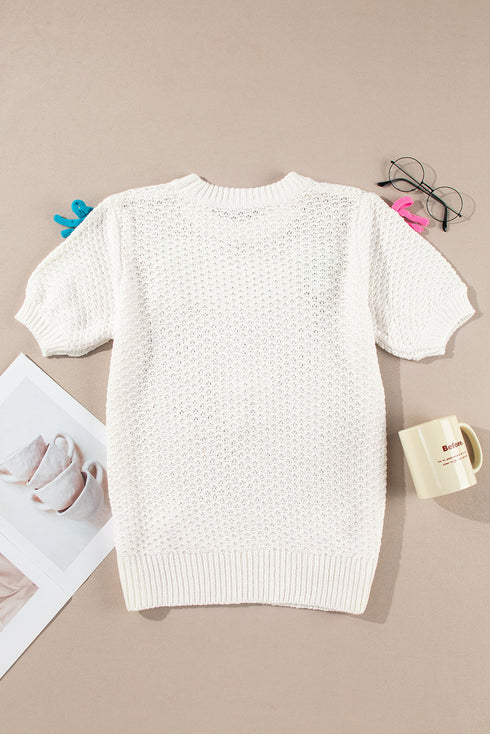 Playful Bow Embellished Short Sleeve Knit Sweater