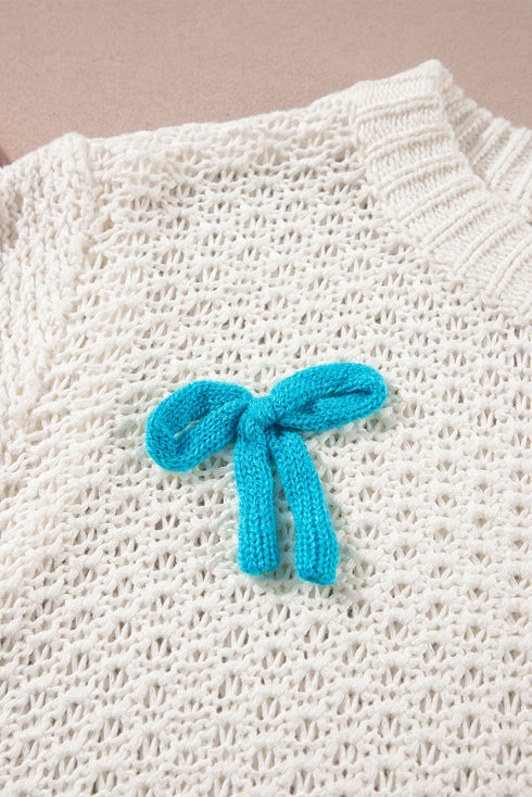 Playful Bow Embellished Short Sleeve Knit Sweater