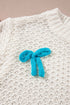 Playful Bow Embellished Short Sleeve Knit Sweater