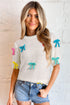 Playful Bow Embellished Short Sleeve Knit Sweater