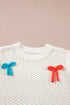 Playful Bow Embellished Short Sleeve Knit Sweater